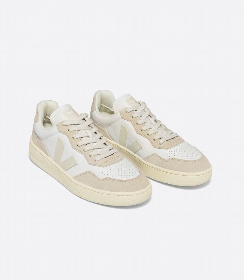 Tenis Bajos Veja V-90 Cuero Hombre Blancos Beige | QXD5932CT