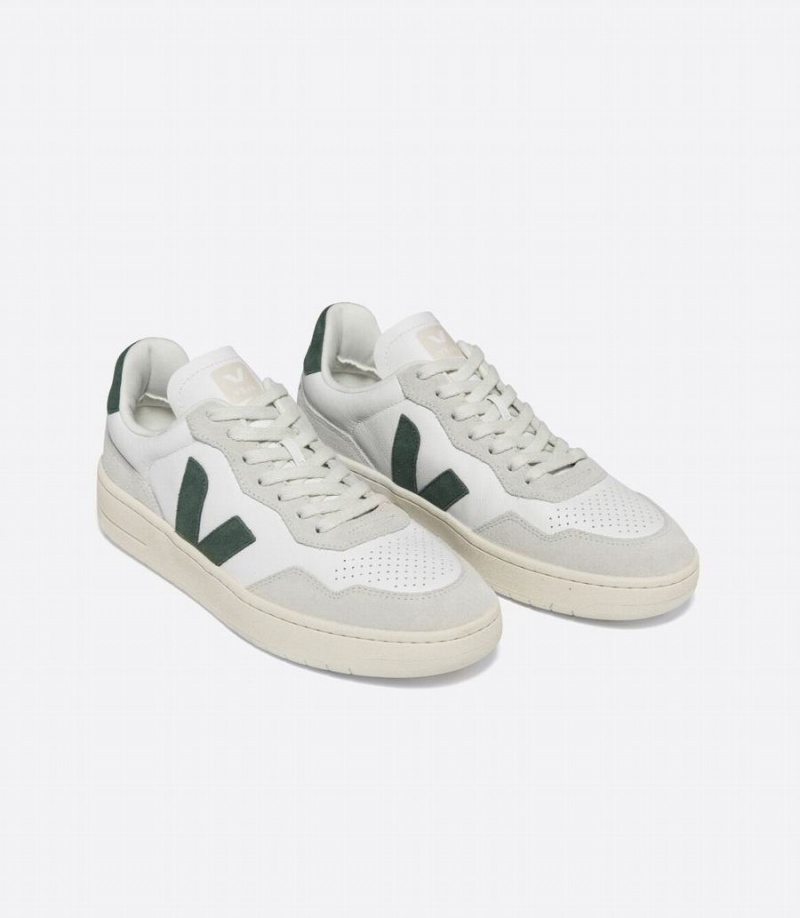 Tenis Bajos Veja V-90 Cuero Hombre Blancos Grises Verdes | EHL7284WF